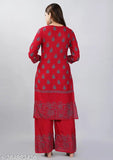 Women's rayon printed A-line Kurta and Palazzo set, perfect for ethnic wear, office, or small occasions, India origin