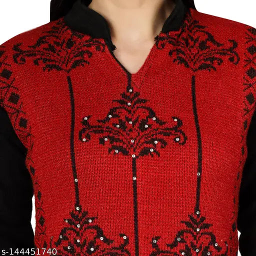 Red woolen embroidered kurta with intricate designs