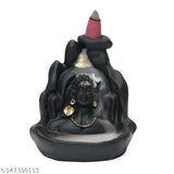 11cm x 12cm poly resin Khushi Mahadev Shiva Idol Smoke fountain handicraft, reverse-flow smoky waterfall with incense cone, Indian artifact & showpiece