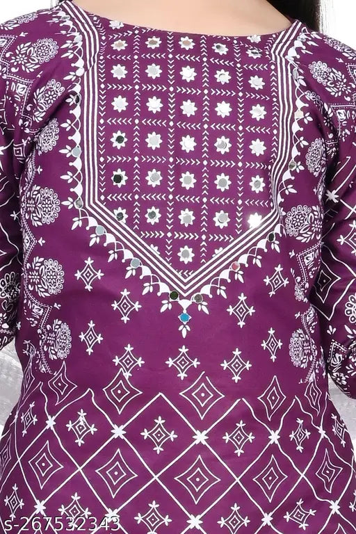 Purple Rayon Anarkali-Sharara Colorblocked Set for Girls, soft and elegant kid's party wear