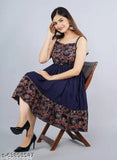 Blue GCC High Demand Rayon 1 Pic Dress, sleeveless, cotton, comfortable, stylish printed dress, great for mommers, made in India