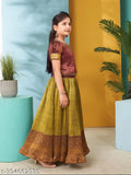 Aarika Girls embroidered maroon-green lehenga cholis, hand-embroidered brocade with lace work for young fashionistas (size 5-10 years)