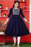 Blue rayon Anarkali embroidery kurti, three-quarter sleeves, XL size (42in bust) for women's partywear