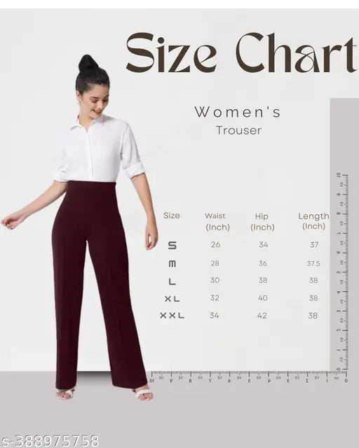 Cotton blend solid color womens high-waisted bellbottom trousers (size 26-34), fashionable Indian import