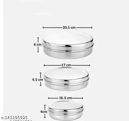 Silver metallic fruit container with clear lids, set of 3, high quality stainless steel