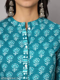 Cotton blend printed gown kurta with three-quarter sleeves, vibrant Indian design for women's fashion