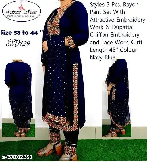 Navy blue linen kurta pant set with dupatta