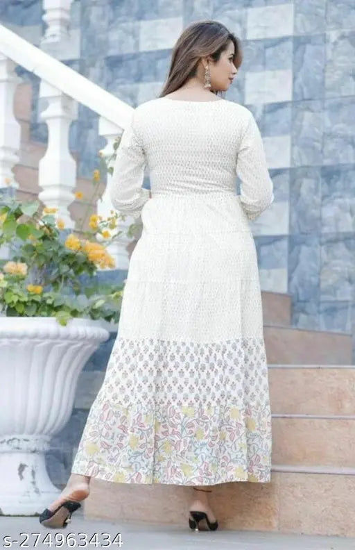 Rayon multi-print long layered anarkali kurti