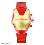 Kids' Iron Man watch with music and light system, features adjustable strap and colorful LED lighting