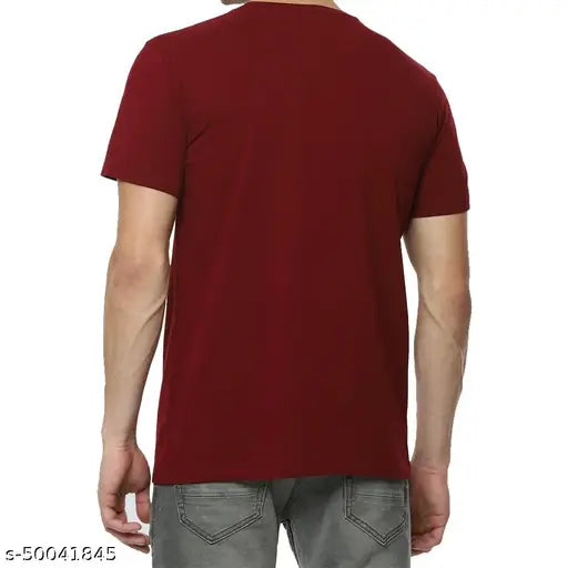 Classic cotton short-sleeve men's t-shirts, round neck, kotha fabric, mehroon color