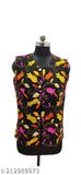 Embroidered cotton sleeveless women's western jacket, vibrant embroidery detail on Indian-made garment