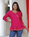 Rayon mirror work short kurti, solid combo, perfect for every occasion, Indian traditional wear