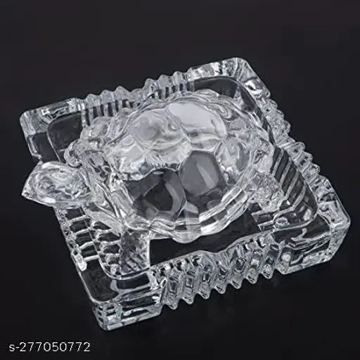 Glass Vastu Tortoise showpiece for home decor, provides stability and removes stress, clear lead crystal, made in India