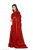 Red and white woven floral print georgette saree
