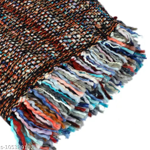 Colorful fringed throw blanket, multi-colored tassels
