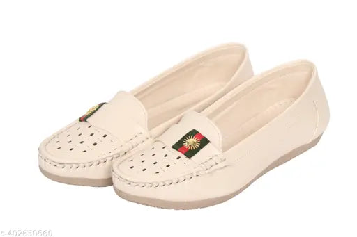 Cream synthetic embellished loafers for women and girls - premium quality, breathable slip-ons with flexible cushioned footbeds for casual or formal wear
