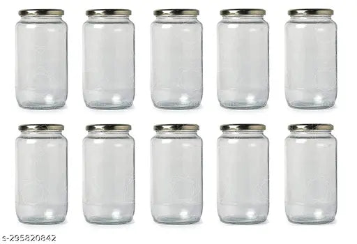 Round-shaped, gold-colored metal cap jars; set of ten, airtight, rustproof kitchen storage containers, 1000ml