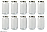 Round-shaped, gold-colored metal cap jars; set of ten, airtight, rustproof kitchen storage containers, 1000ml