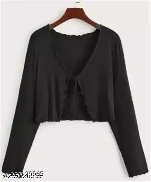 Stylish Lycra front tie full sleeves shrug for women and girls in solid net, easy to wear, perfect gift or fashion accessory