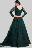 Embroidered net lehenga-choli set with heavy stonework, ultra-satin lining, free size (44m waist, 44m length, 2.25m dupatta). Indian traditional embroidered bridal outfit on display