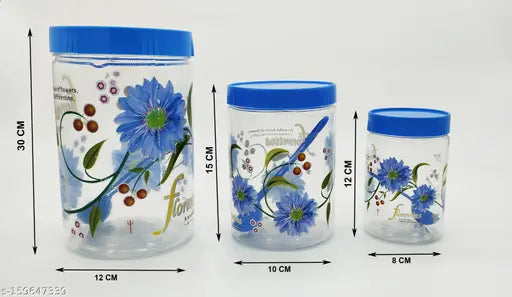 Set of six airtight plastic storage containers with floral design, 400ml, 600ml, 1100ml, 1500ml, and 2000ml for kitchen use