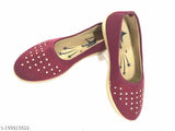 Pink canvas flatforms with slip-on design, embellished net detail and comfortable fit - women's bellies, India