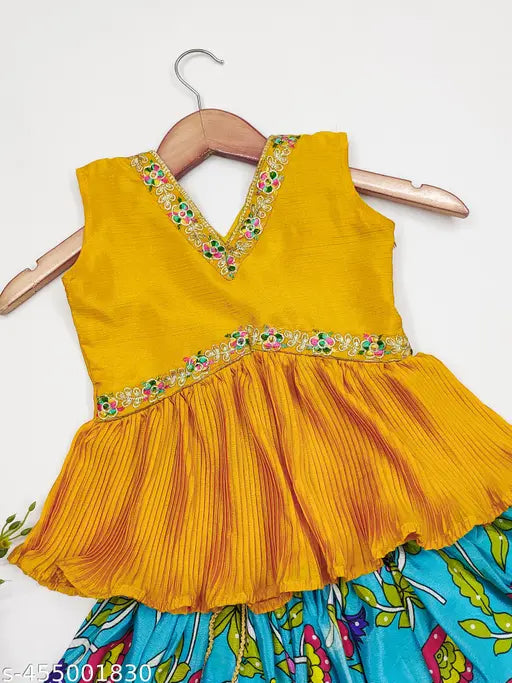 Chiffon Lehenga Choli for girls (3-11 years), embellished with floral stitch, Indian traditional wear
