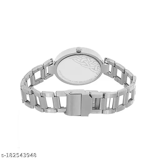 Classical metal strap wrist watch, suitable for girls and women, silver tone