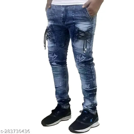Cotton blend solid color jeans for active everyday life, made in India with stretch fabric and front/back pockets