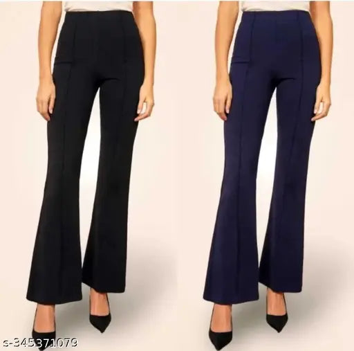 Women's trendy fit ballbottom, cotton blend solid bottom jeans with long elastic, easy to wash, waist size 34, length size 37, hip size 14