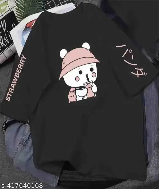 Black oversized graphic t-shirt with bear illustration and Japanese text