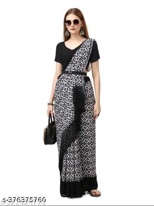 Georgette saree with printed geometric design, black border