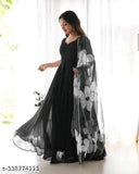 Black georgette kameez with floral embroidery