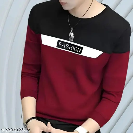 Mens cotton tee, loose-fit designer t-shirt with fashionable print - ideal for casual and everyday wear. Long sleeves, round neck, comfortable fit for men. Made in India
