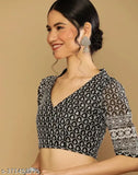 Red Juniper Elegance women's saree, black embellished blouse