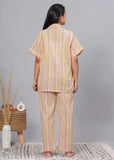 Women's beautiful cotton printed night suit, short-sleeved pyjamas set in soft neutral tones