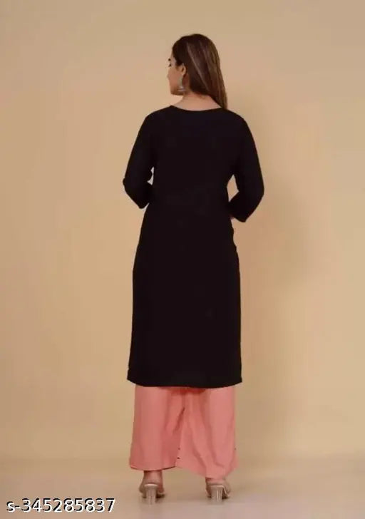 Rayon kurta with plazo set for women, solid acrylic three-quarter sleeves - New Trends India" (102 characters)