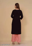 Rayon kurta with plazo set for women, solid acrylic three-quarter sleeves - New Trends India" (102 characters)