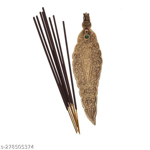Agar batti stand, golden aluminum incense holder with Ganesh design, Indian-crafted decorative item for religious rituals