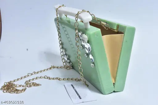 Resin clutch, rich sky blue color, sturdy white handle