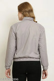 Grey polyester long-sleeve solid jacket on hanger, trendy women's fashion apparel size M