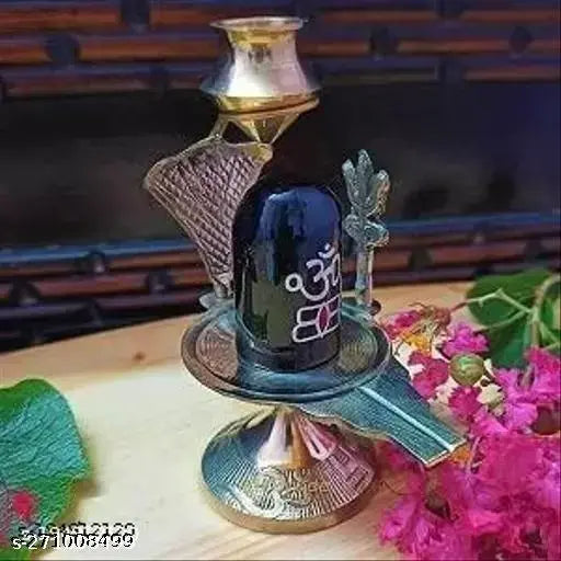 Brass natural stone Shiva Shivling for home temple, 7cm x 10cm x 5cm, Jalabhishekam accessory