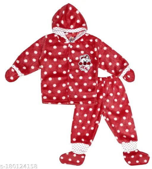 Baby Boys & Girls Soft Winter Wear Dress Clothing Suit With Mittens (Red Colour) Sweatshirts & Hoodies