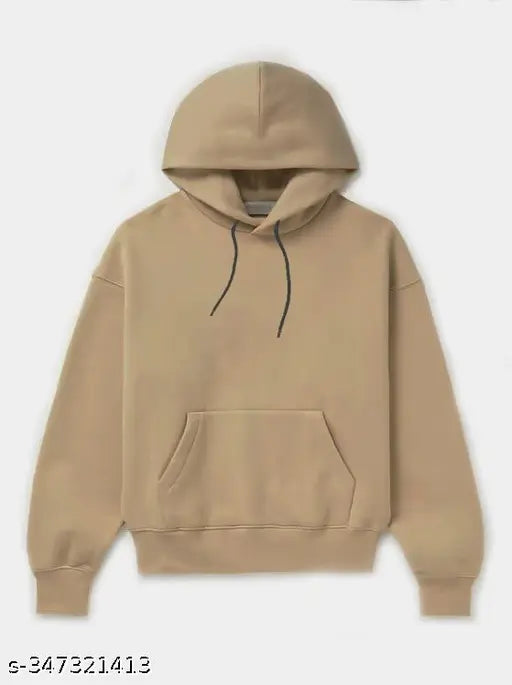 Beige wool Febvibe Kids Solid Hood Sweatshirts on rack, casual kids clothing for 2-14 years