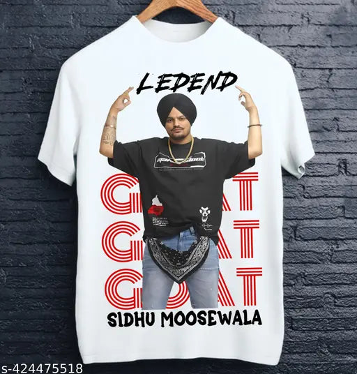 Printed white cotton blend Sidhu Moose Wala T-shirt, Indian music artist apparel