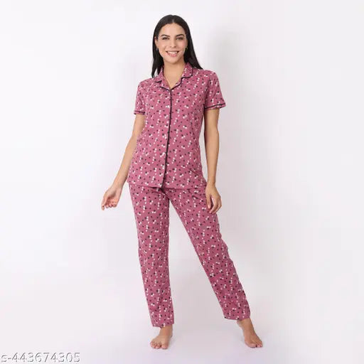 WOEMUR cotton printed sleep suit set for women, stylish & trendy pyjamas with short sleeves, India origin