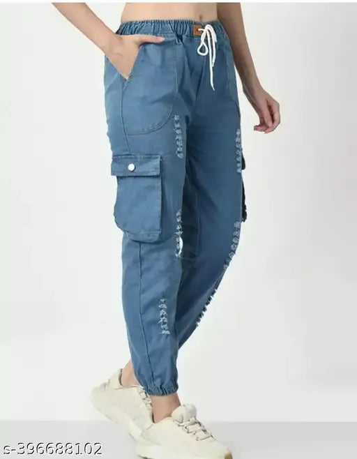 Women's fashion cargo pants with pockets and zipper
