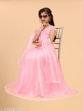 Embellished net Lehenga Cholis for kids, 7-14 years, India-made solid-patterned micro dupatta and short-sleeved top