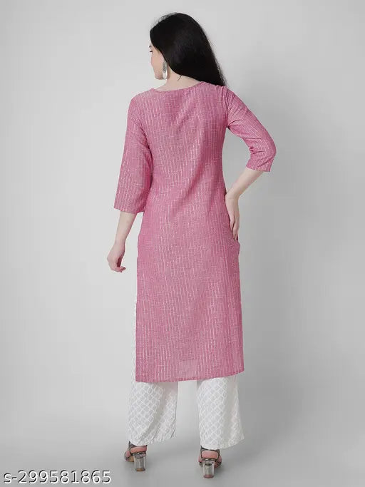 ALine Women's Pink Cotton Kurta
