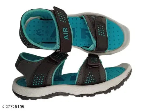 Blue and black sandals with a design that could be perceived as funky